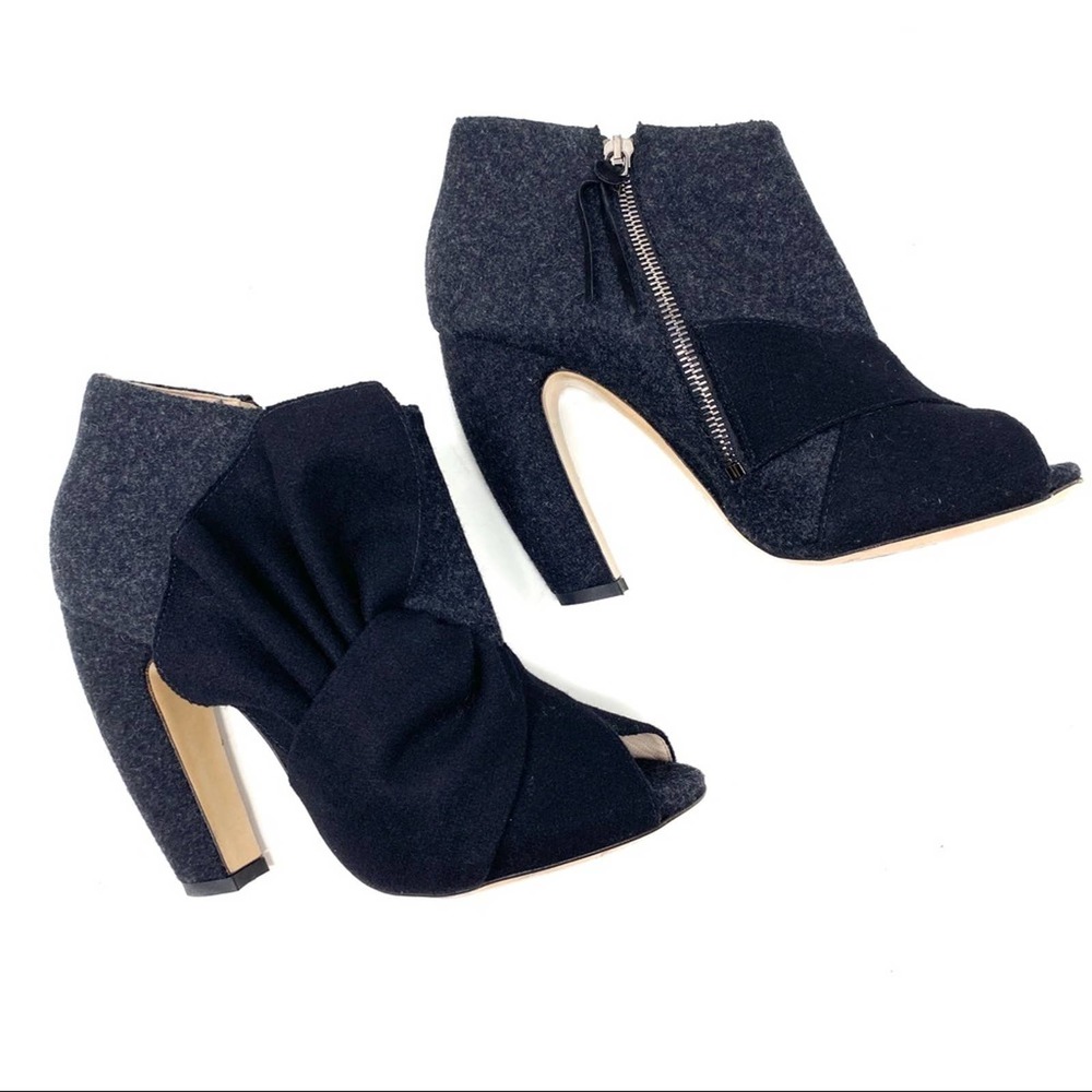 Mui Mui Black Grey Felt Peep Toe Banana Heel Ankle Booties